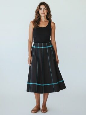 CARLISLE Vintage Turquoise Beaded Bohemian Midi Skirt Size 6 Western Southwest